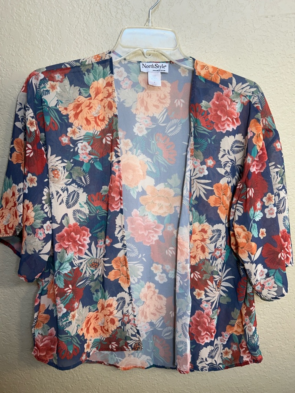 NORTH STYLE Semi Sheer Fairy Swimsuit Cover Up Floral Layering Piece Oversized